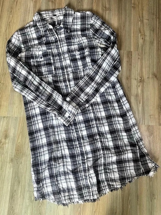 Free People Dresses & Skirts - Free People Gray White Plaid The Voyage Shirt Dress Cotton Blend Boho Grunge